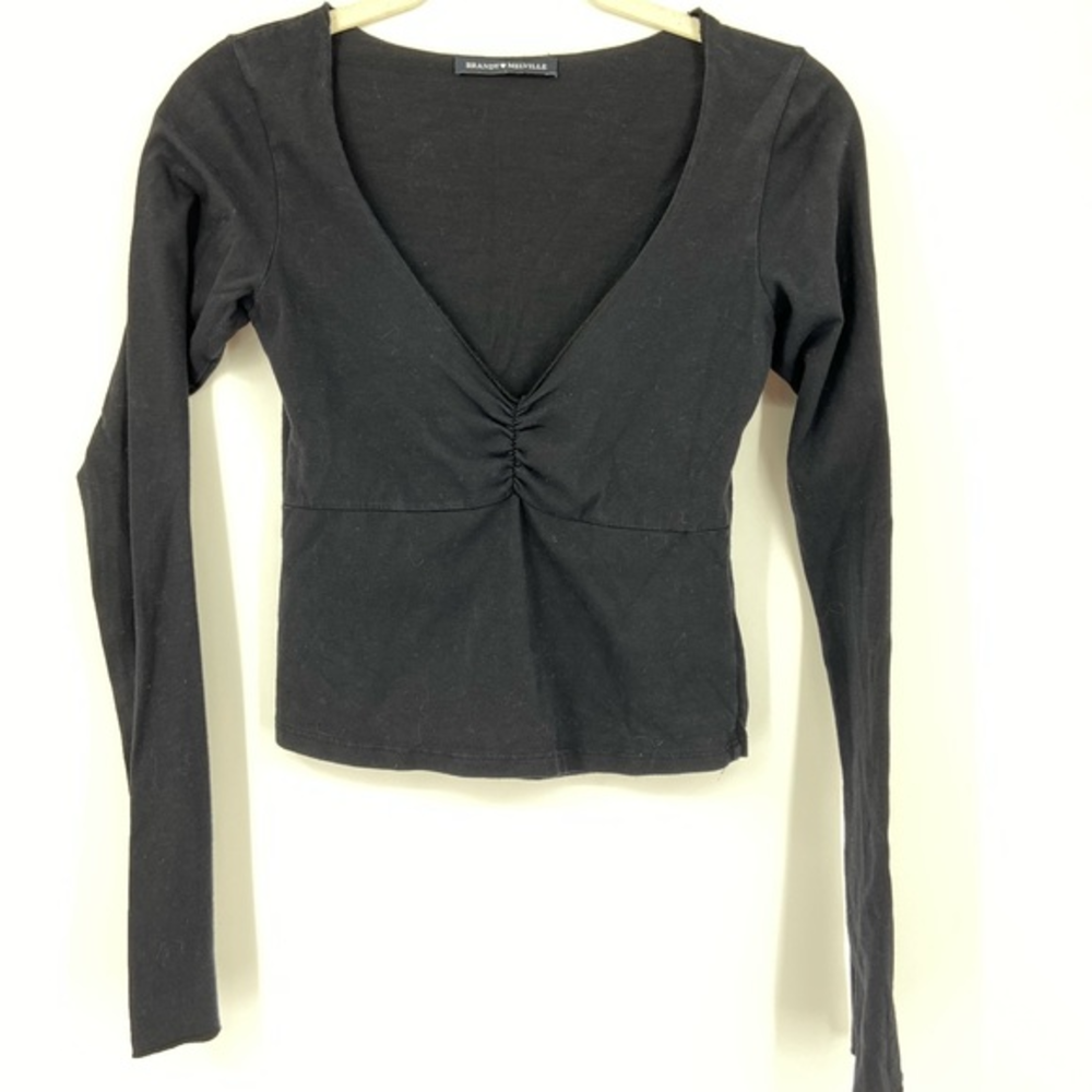 Brandy Melville v neck , long sleeve black, tee shirt, seam at chest